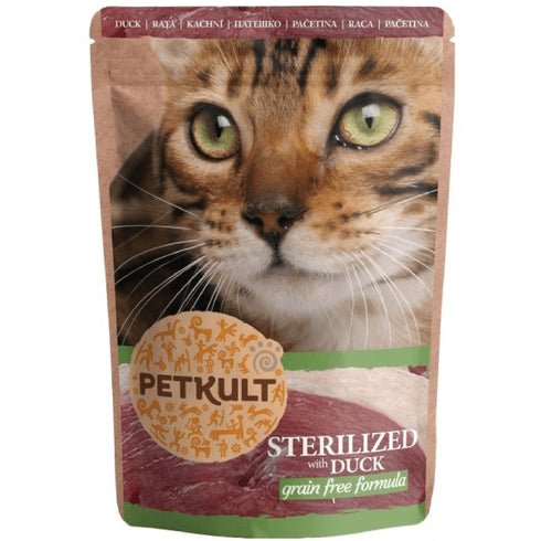 Hrana umeda pentru pisici Petkult Sterilizat cu Rata 100g